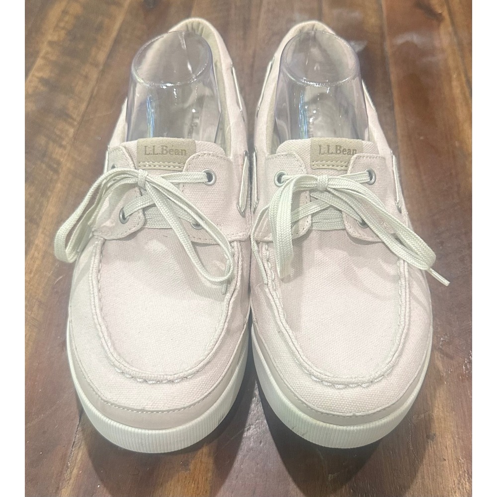 LL Bean Mens Canvas Boat Shoes Beige Deck Sneakers 274407 Size 11 Medium